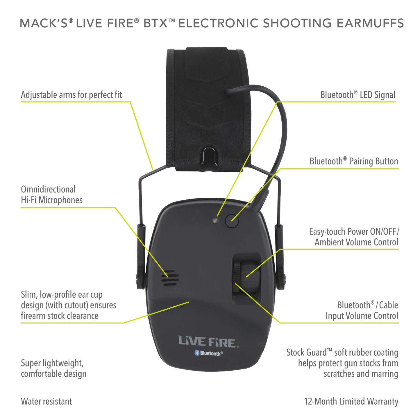 Live Fire® BTX™ Electronic Shooting Earmuffs with Bluetooth® Wireless Technology